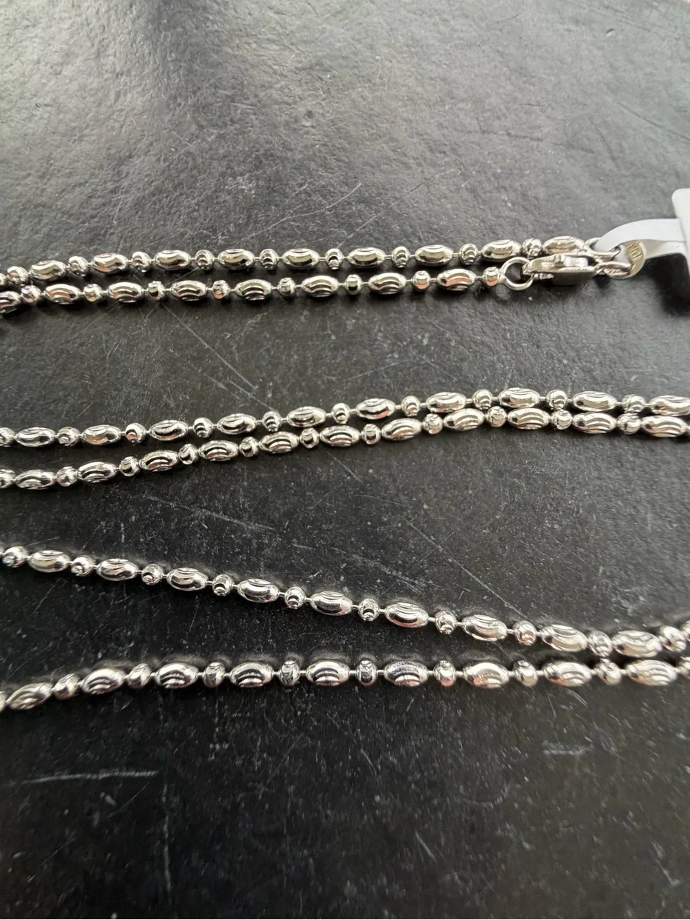14kt. White Gold Mooncut Ovalia  Bead Chain Necklace  24” long